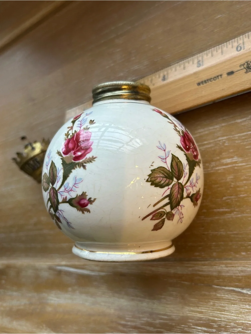 Vintage Chadwick Floral Ceramic Oil Lamp - Japan Circa - 1950-1960